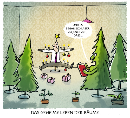 Cartoon: ...frohe Weihnachten... (medium) by markus-grolik tagged forst,wald,baum,bäume,weihnachten,weihnachtsbaum,christbaum,tradition,forst,wald,baum,bäume,weihnachten,weihnachtsbaum,christbaum,tradition