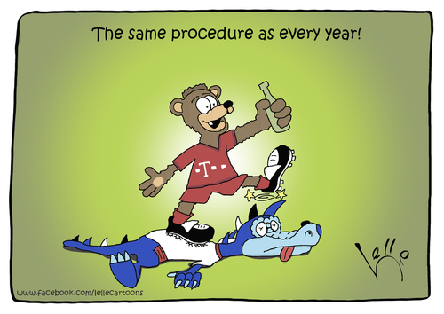 Cartoon: The same Procedure... (medium) by Lelle tagged hsv,dino,auftakt,bayern,münchen,the,same,procedure,as,every,year,maskotchen,hamburg,bundesliga,start,abstieg,klatsche,reise,niederlage