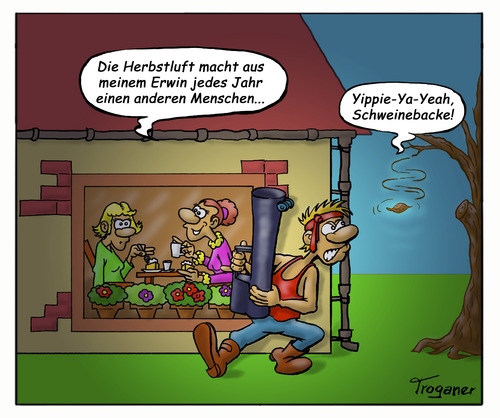 Cartoon: Die Verwandlung (medium) by Troganer tagged laubsauger,herbst,garten