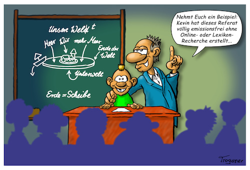 Cartoon: Kevins Welt (medium) by Troganer tagged schule,unterricht,referat,recherche,energeieverbrauch,emission
