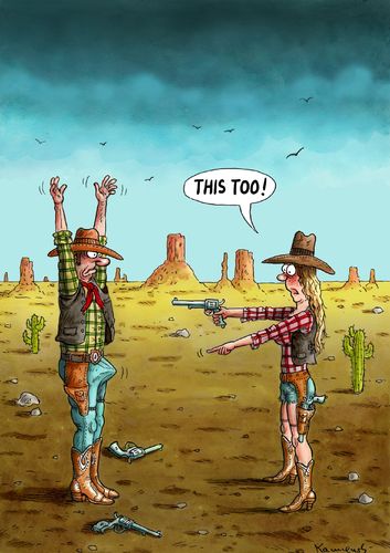 Cartoon: Cowboy and Cowgirl (medium) by marian kamensky tagged cowboys,kampf,duell,prärie,cowboys,kampf,duell,prärie