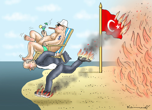 Cartoon: TOURISMUS-RETTER ERDOGAN (medium) by marian kamensky tagged tourismusretter,erdogan,waldbrände,türkei,tourismusretter,erdogan,waldbrände,türkei