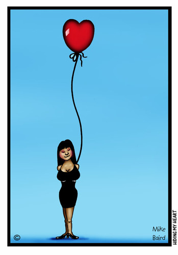 Cartoon: Hiding my Heart (medium) by Mike J Baird tagged girl,balloon,waiting,sad,lonely,heart