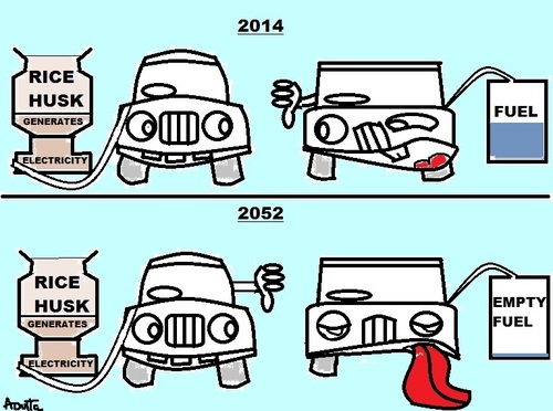 Cartoon: SAVE FUEL - BY ELECTRIC CARS (medium) by AMY20 tagged husk,rice,electric,extinct,save,fuel,cars