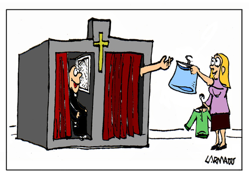 Cartoon: Confessional (medium) by Carma tagged church,religion,priest,society,confessional,catholicism,christianity,women
