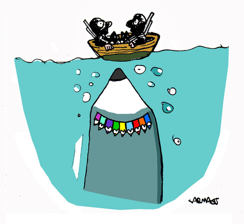 Cartoon: Shark (medium) by Carma tagged charlie,hebdo,shark,terrorism,freedom,of,expression