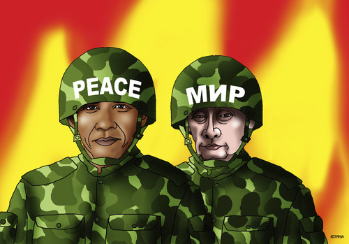 Cartoon: mir-peace (medium) by Lubomir Kotrha tagged peacemakers,putin,obama,peace,war,usa,russia