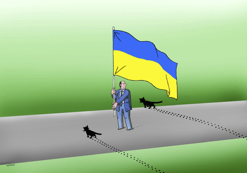 Cartoon: twoblackcat-ua (medium) by Lubomir Kotrha tagged elections,ukraine,wahlen,peace,war,people,nato,usa,eu,russia