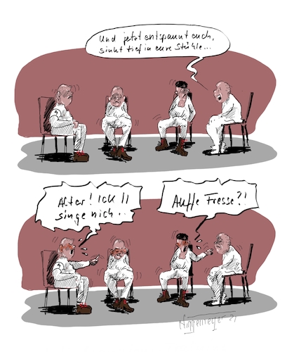Cartoon: No Nazis... (medium) by Jori Niggemeyer tagged neonazis,nazi,noafd,afd,rechts,bildung,therapie,aggression,neonazis,nazi,noafd,afd,rechts,bildung,therapie,aggression,stuhlkreis,singen,fresse,gewalt
