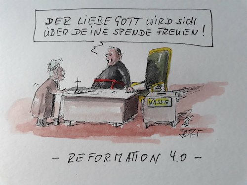 Cartoon: Reformation (medium) by Jori Niggemeyer tagged reformation,luther,ablasshandel,spende,kirche,kirchensteuer,reformation,luther,ablasshandel,spende,kirche,kirchensteuer