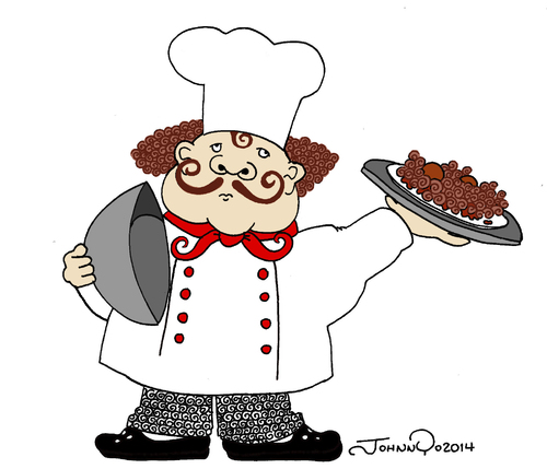 Cartoon: Chefs Surprise (medium) by JohnnyCartoons tagged meatballs,spaghetti,gourmet,chef