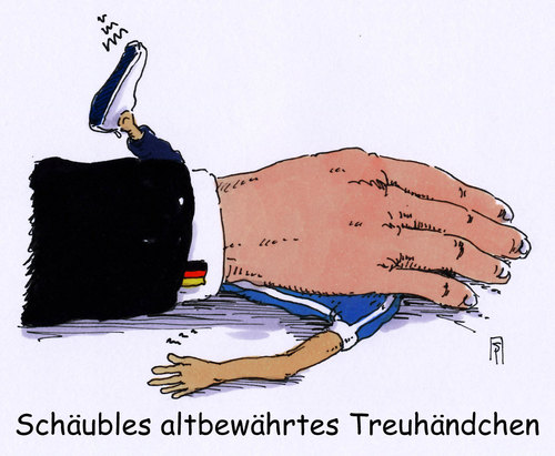 Cartoon: altbewährt (medium) by Andreas Prüstel tagged griechenland,schuldenkrise,eu,euro,europa,deutschland,finanzminister,schäuble,treuhand,privatisierung,cartoon,karikatur,andreas,pruestel