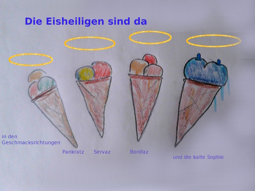 Cartoon: die Eisheiligen (medium) by ab tagged eisheiligen,eis,bonifaz,servaz,pankrats,kalte,sophie,wetter,bauernkalender