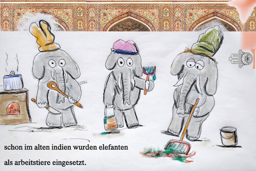 Cartoon: tierische ausbeutung (medium) by ab tagged tier,mensch,elefant,arbeit