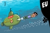 Cartoon: Torpedo (small) by RABE tagged putin,tsipras,russland,moskau,griechenland,athen,staatsbesuch,euro,kreditrückzahlung,hilfspaket,reformpaket,eurozone,brüssel,rabe,ralf,böhme,cartoon,karikatur,pressezeichnung,farbcartoon,tagescartoon,unterseeboot,tauchboot,torpedo,tiefsee,meer