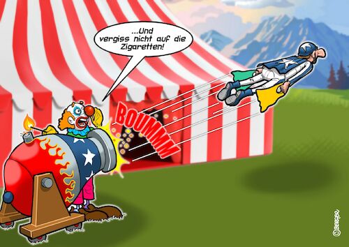 Cartoon: Einkauf (medium) by Chris Berger tagged zirkus,menschliche,kanonenkugel,shop,shopping,clown,circus,zirkus,menschliche,kanonenkugel,shop,shopping,clown,circus