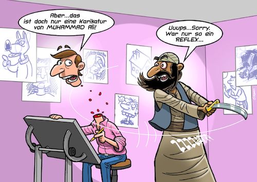 Cartoon: Enthauptung (medium) by Chris Berger tagged muhammad,mohammed,karikaturen,muslim,islam,radikal,enthauptung,beheading,karikaturist,charlie,hebdo,paris,lehrer,muhammad,mohammed,karikaturen,muslim,islam,radikal,enthauptung,beheading,karikaturist,charlie,hebdo,paris,lehrer