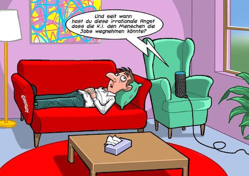 Cartoon: KI Psychiater (medium) by Chris Berger tagged künstliche,intelligenz,ki,ai,psychologe,psychiater,jobverlust,jobs,künstliche,intelligenz,ki,ai,psychologe,psychiater,jobverlust,jobs