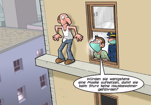Cartoon: Suizidkandidat (medium) by Chris Berger tagged selbstmord,corona,covid,suizid,pandemie,polizei,sturz,hochhaus,selbstmord,corona,covid,suizid,pandemie,polizei,sturz,hochhaus