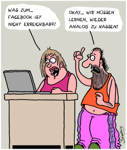 Cartoon: Facebook (medium) by Karsten Schley tagged facebook,technik,updates,computer,hasskommentare,soziales,gesellschaft,facebook,technik,updates,computer,hasskommentare,soziales,gesellschaft