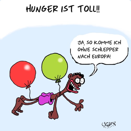 Cartoon: Hunger ist toll! (medium) by Karsten Schley tagged afrika,hunger,flucht,schlepper,europa,tod,politik,einwanderer,deutschland,eu,frontex,afrika,hunger,flucht,schlepper,europa,tod,politik,einwanderer,deutschland,eu,frontex