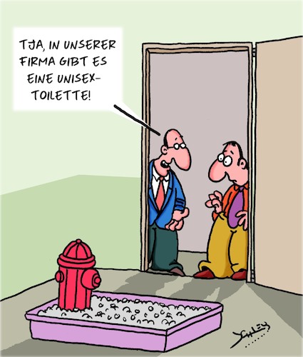 Cartoon: Unisex-Toiletten (medium) by Karsten Schley tagged unisex,arbeitgeber,arbeitnehmer,karriere,industrie,vielfalt,gesellschaft,unisex,arbeitgeber,arbeitnehmer,karriere,industrie,sex,vielfalt,gesellschaft