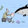 Cartoon: Job gefällig? (small) by Karsten Schley tagged arbeitgeber,arbeitnehmer,headhunter,jobangebot,kredite,geld,wirtschaft,business,tiere,haie,wasser,ozeane