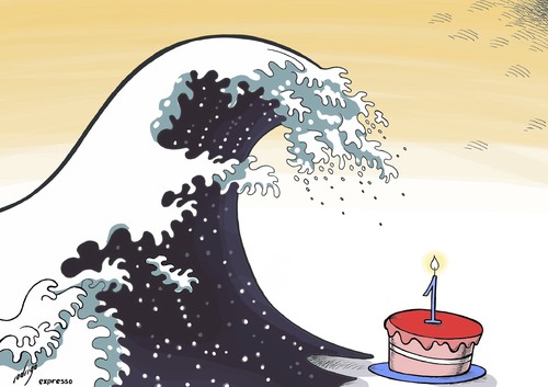 Cartoon: 1st anniversary of the tsunami (medium) by rodrigo tagged japan,tragedy,disaster,earthquake,tsunami,nuclear,crisis,dead