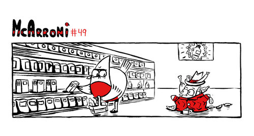 Cartoon: McArroni nro. 49 (medium) by julianloa tagged mcarroni,amadeo,supermarket,stealing