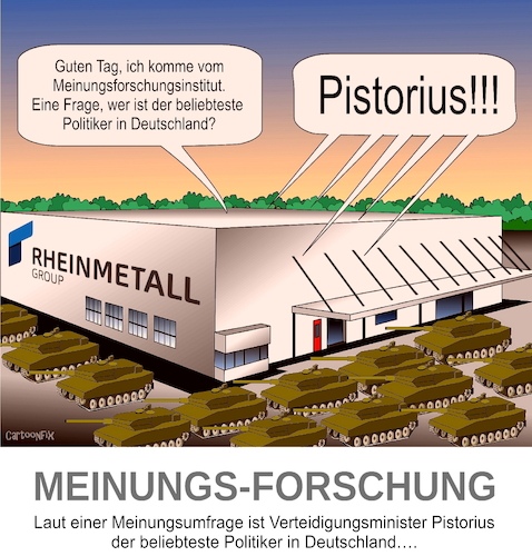 Cartoon: Meinungsforschung (medium) by Cartoonfix tagged verteidigungsminister,pistorius,beliebtester,politiker,der,deutschen,rekordgewinn,bei,rüstungskonzern,rheinmetall
