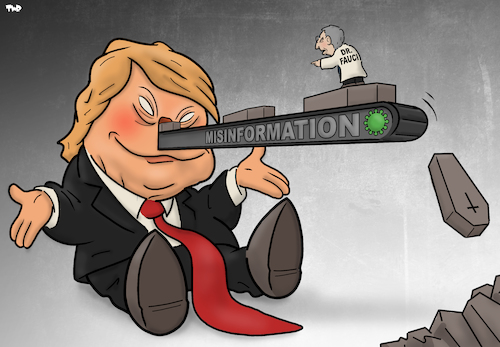 Cartoon: Trump and Fauci (medium) by Tjeerd Royaards tagged trump,corona,fake,news,conspiracy,usa,victims,trump,corona,fake,news,conspiracy,usa,victims