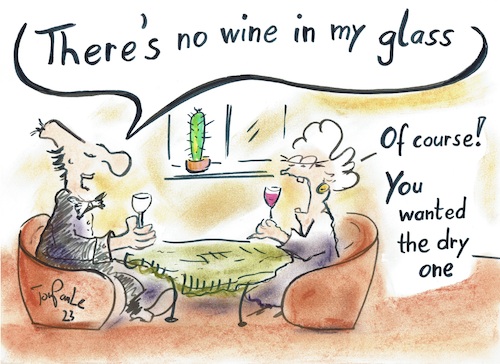 Cartoon: No wine (medium) by TomPauLeser tagged wine,empty,glass,restaurant,dry