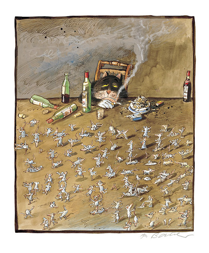 Cartoon: Ohne Titel (medium) by Peter Bauer tagged katzen,mäuse,tanzen,alkohol,wein