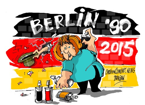 Cartoon: Alemania-reunificacion (medium) by Dragan tagged alemania,angela,merkel,reunificacion,berlin,muro,politics,cartoon