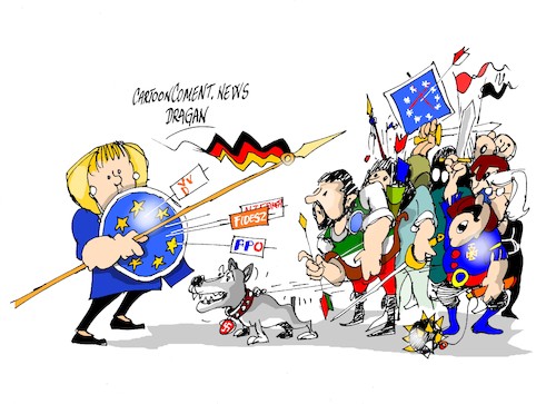Cartoon: Angela Merkel- extrema derecha (medium) by Dragan tagged angela,merkel,extrema,derecha,europa