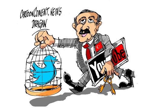 Cartoon: Erdogan-Twitter-YouTube (medium) by Dragan tagged turquia,recep,tayyip,erdogan,twitteryoutube,elecciones,politic,cartoon