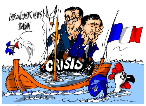 Cartoon: Hollande-Valls- hundimiento (medium) by Dragan tagged francois,hollande,manuel,valls,francia,crisis,economica,politics,cartoon