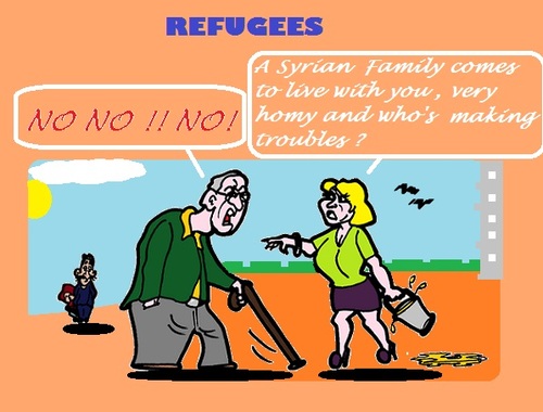 Cartoon: Dramatic (medium) by cartoonharry tagged refugees,dramatic,grandpa,daughter,yes,no,syria