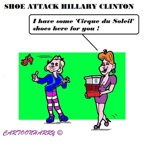 Cartoon: Hillary Clinton (medium) by cartoonharry tagged usa,shoe,attack,hillary,clinton