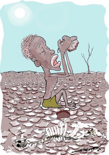 Cartoon: Just for a Drop (medium) by kar2nist tagged climate,change,draught,ethiopia,drylands,parched