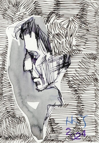 Cartoon: The artist between stray lines (medium) by Kestutis tagged sketch,art,kunst,kestutis,lithuania