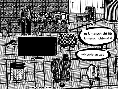 Cartoon: scripted (medium) by bob schroeder tagged fernsehen,unterschicht,scripted,tv,reality
