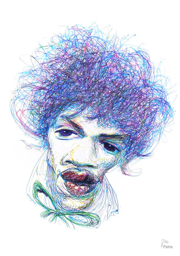 Cartoon: Jimmy Hendrix (medium) by PETRE tagged guitarist,caricature