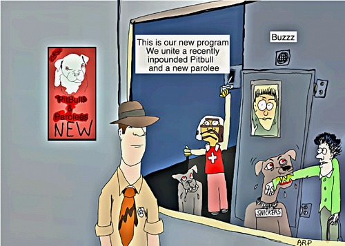 Cartoon: Our new test program (medium) by tonyp tagged arp,dogs,prison,arptoons,pit,bull
