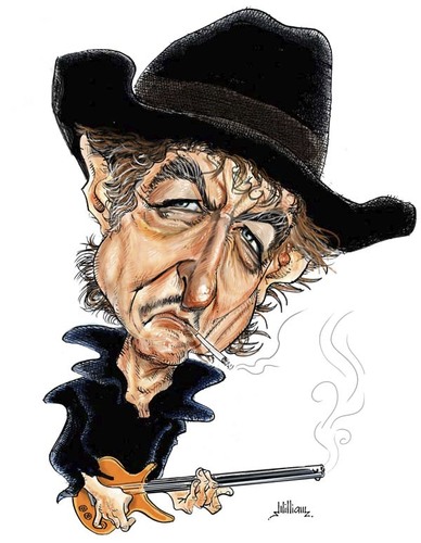 Cartoon: Bob Dylan (medium) by William Medeiros tagged music