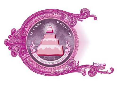 Cartoon: In cake we trust (medium) by LeeFelo tagged bill,dollar,pyramid,symbol,mystic,purple,love,cake