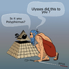 Cartoon: Ulysses was here (small) by LeeFelo tagged ulysses,polyphemus,blind,cane,seeing,eye