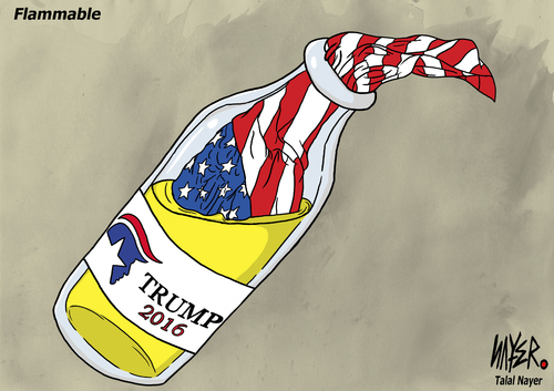 Cartoon: Flammable Trump (medium) by Nayer tagged america,trump,elections,cocktail,molotov,danger