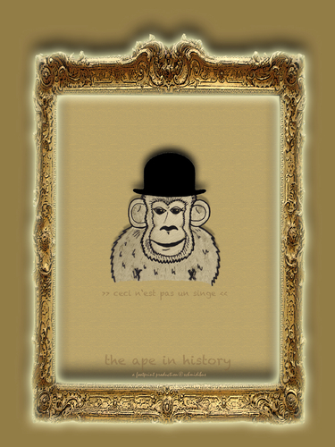 Cartoon: the ape in history-no.7-magritte (medium) by schmidibus tagged derrida,foucault,saussure,signifikat,signifikant,surrealismus,belgien,künstler,maler,magritte,rene