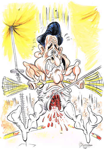 Cartoon: THE HIGH WIRE (medium) by Tim Leatherbarrow tagged circus,highwire,blood,timleatherbarrow
